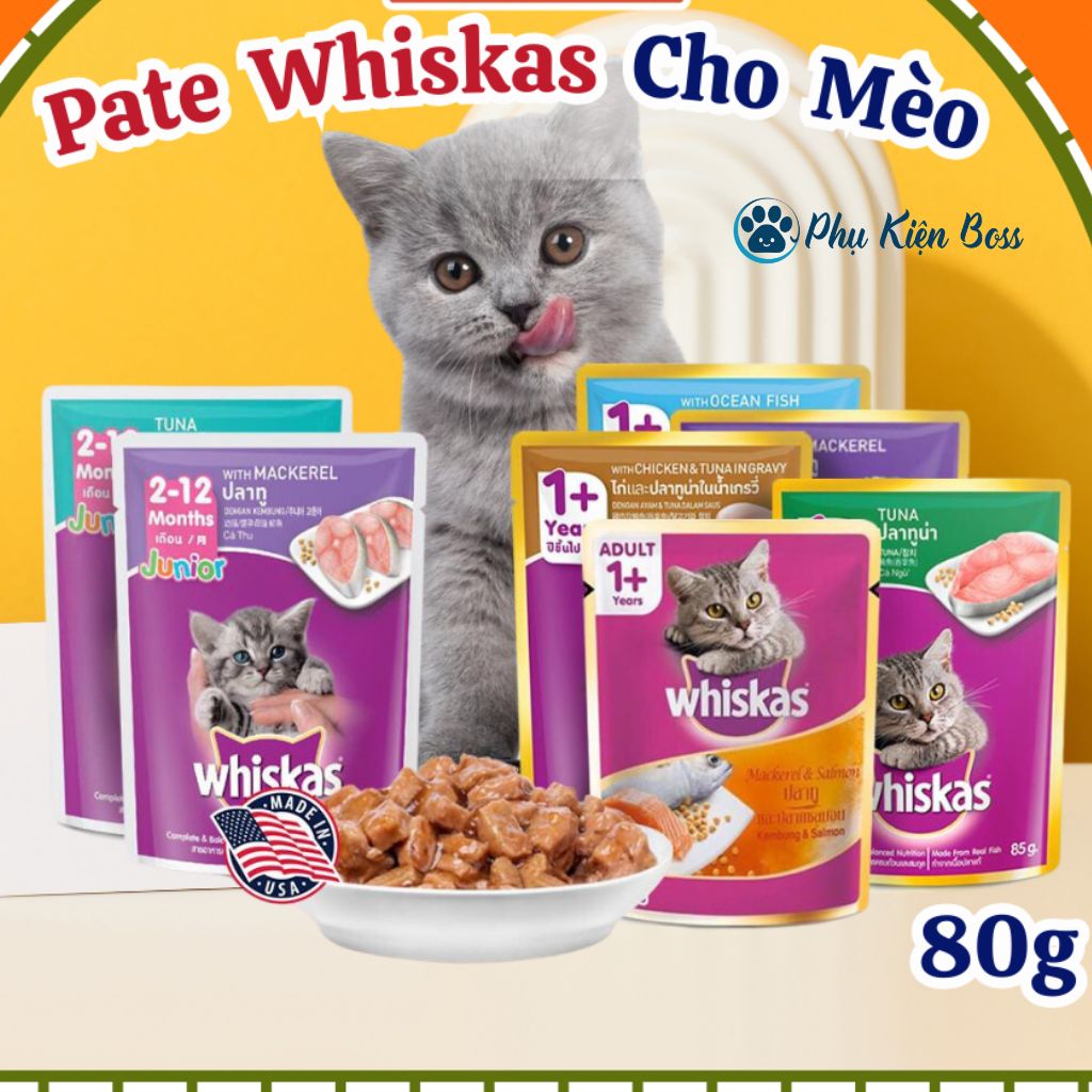 Pate Mèo Whiskas Dạng Gói 80G Hương Vị Đa Dạng, Hấp Dẫn